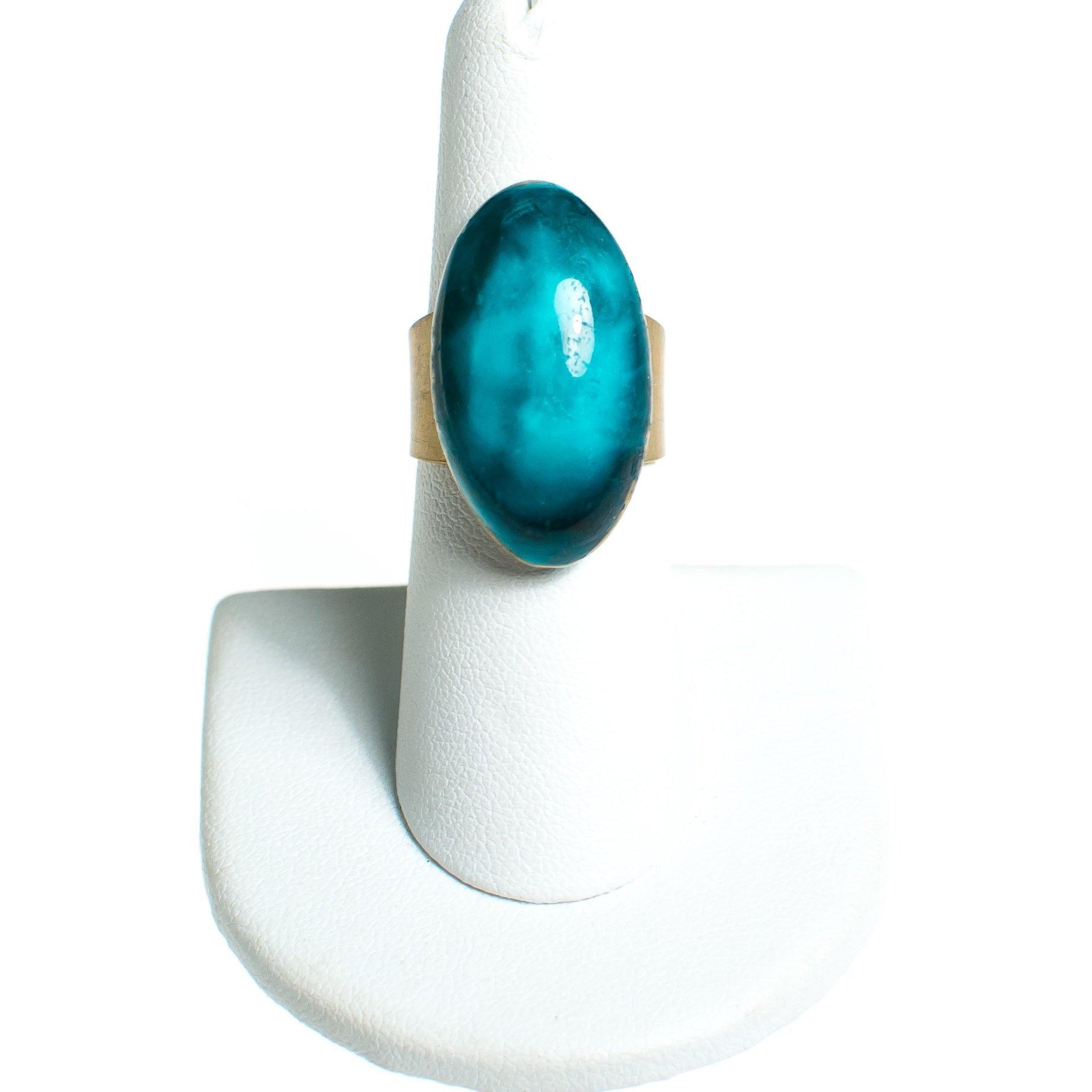 Vintage Emerald Green Marbled Ceramic Cabochon Minimalist Artisan Made Statement Ring One of A Kind by Artisan - Vintage Meet Modern Vintage Jewelry - Chicago, Illinois - #oldhollywoodglamour #vintagemeetmodern #designervintage #jewelrybox #antiquejewelry #vintagejewelry