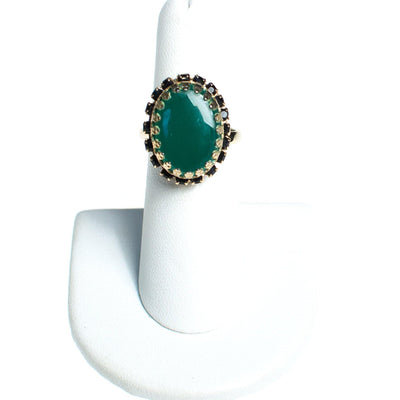 Vintage 1960s Jade Glass and Jet Rhinestone Cocktail Statement Ring by 1960s - Vintage Meet Modern Vintage Jewelry - Chicago, Illinois - #oldhollywoodglamour #vintagemeetmodern #designervintage #jewelrybox #antiquejewelry #vintagejewelry