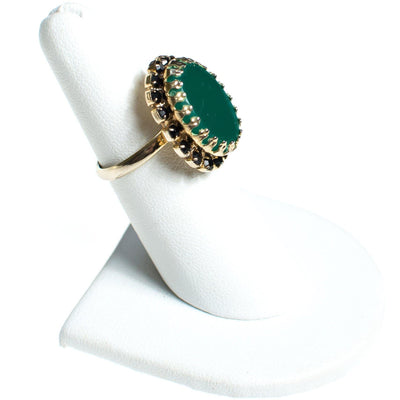 Vintage 1960s Jade Glass and Jet Rhinestone Cocktail Statement Ring by 1960s - Vintage Meet Modern Vintage Jewelry - Chicago, Illinois - #oldhollywoodglamour #vintagemeetmodern #designervintage #jewelrybox #antiquejewelry #vintagejewelry