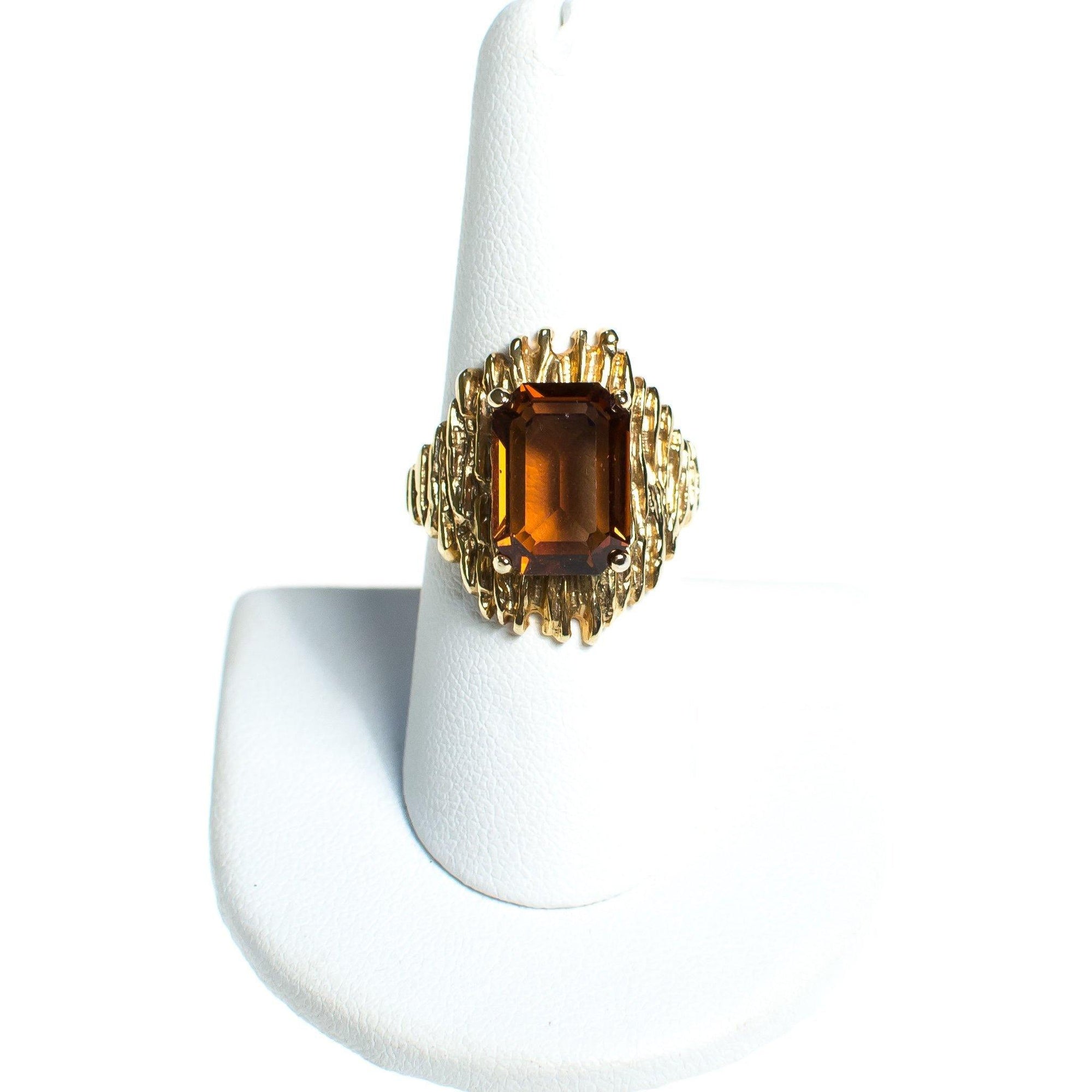 Vintage 1960s Mid Century Modern Smokey Topaz Brutalist Modern Statement Cocktail Ring by 1960s - Vintage Meet Modern Vintage Jewelry - Chicago, Illinois - #oldhollywoodglamour #vintagemeetmodern #designervintage #jewelrybox #antiquejewelry #vintagejewelry