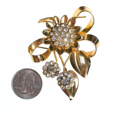 Vintage 1940s Floral Bouquet Brooch with Diamante Crystal Rhinestones, Gold Flower Pin by 1940s - Vintage Meet Modern Vintage Jewelry - Chicago, Illinois - #oldhollywoodglamour #vintagemeetmodern #designervintage #jewelrybox #antiquejewelry #vintagejewelry
