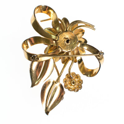 Vintage 1940s Floral Bouquet Brooch with Diamante Crystal Rhinestones, Gold Flower Pin by 1940s - Vintage Meet Modern Vintage Jewelry - Chicago, Illinois - #oldhollywoodglamour #vintagemeetmodern #designervintage #jewelrybox #antiquejewelry #vintagejewelry