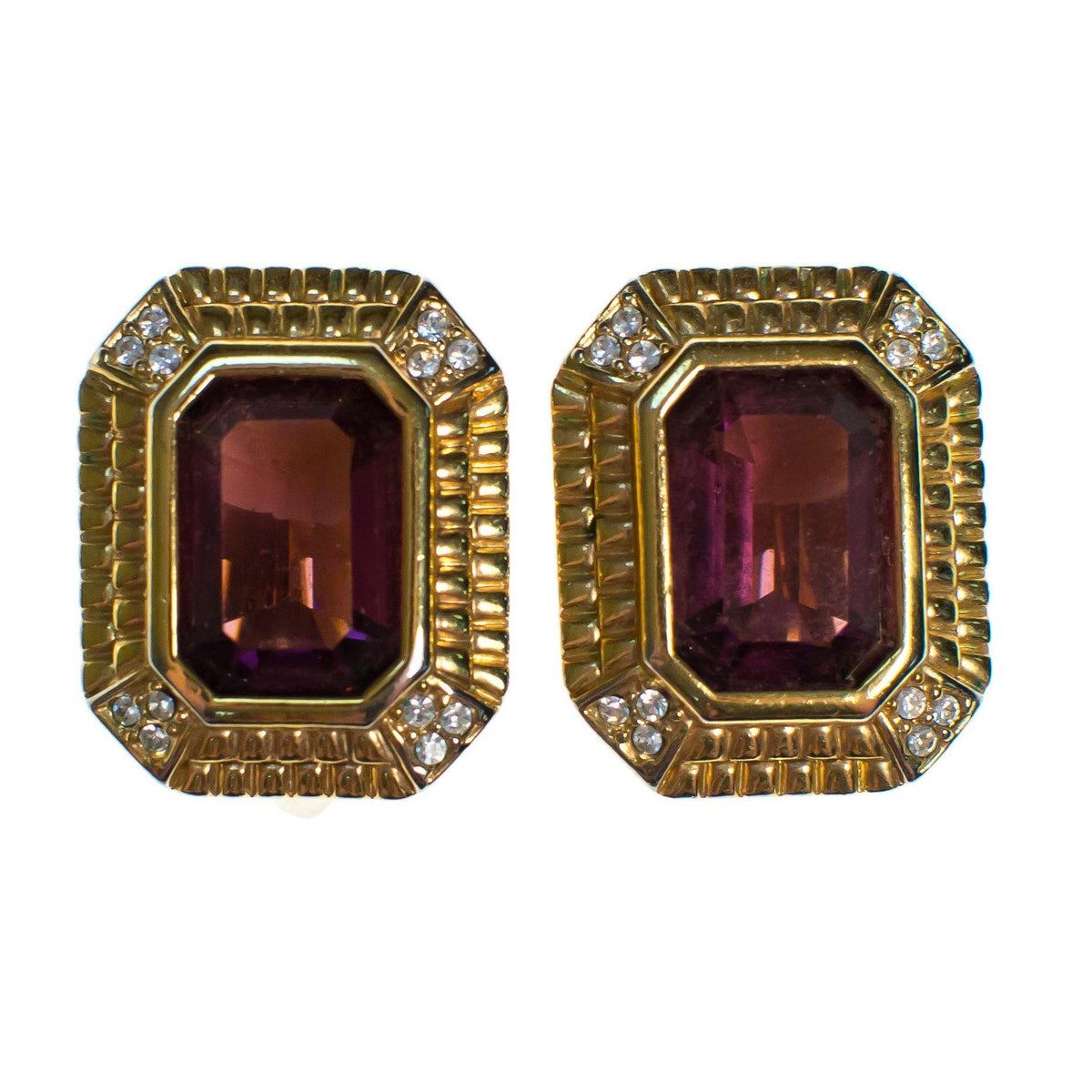 Vintage Swarovski Amethyst Crystal and Diamante Gold Statement Earrings, Clip On