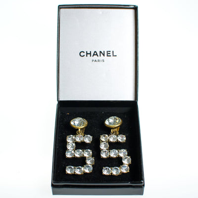 Vintage Chanel No 5 Rhinestone Statement Earrings by Chanel - Vintage Meet Modern Vintage Jewelry - Chicago, Illinois - #oldhollywoodglamour #vintagemeetmodern #designervintage #jewelrybox #antiquejewelry #vintagejewelry