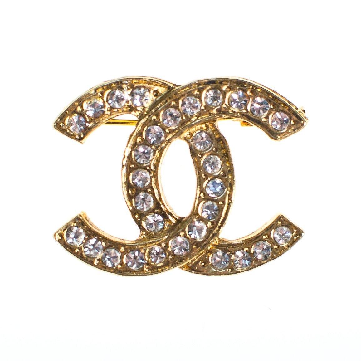 Vintage Chanel CC Logo Rhinestone Brooch