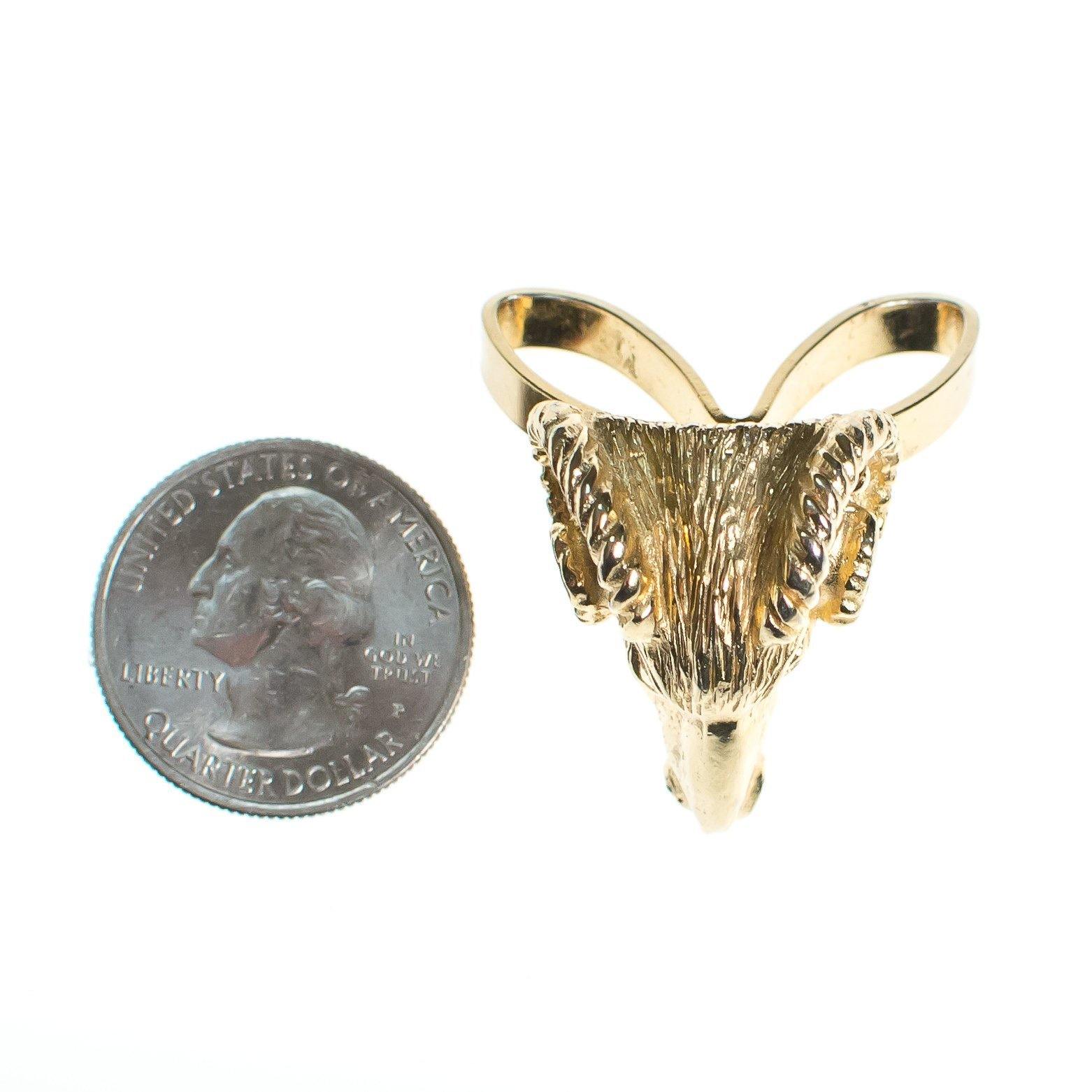 Vintage Gold Ram Scarf Slide Brooch by 1980s - Vintage Meet Modern Vintage Jewelry - Chicago, Illinois - #oldhollywoodglamour #vintagemeetmodern #designervintage #jewelrybox #antiquejewelry #vintagejewelry