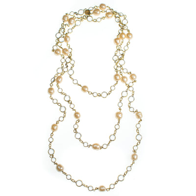 Vintage Chanel Bezel Set Crystal and Pearl Chicklet Sautoir Necklace by Chanel - Vintage Meet Modern Vintage Jewelry - Chicago, Illinois - #oldhollywoodglamour #vintagemeetmodern #designervintage #jewelrybox #antiquejewelry #vintagejewelry