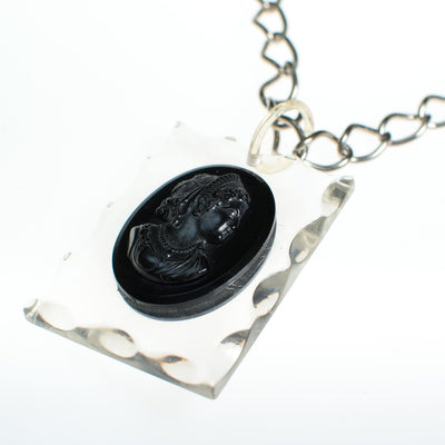 Vintage Mid Century Modern Lucite Cameo Victorian Revival Statement Necklace by 1960s - Vintage Meet Modern Vintage Jewelry - Chicago, Illinois - #oldhollywoodglamour #vintagemeetmodern #designervintage #jewelrybox #antiquejewelry #vintagejewelry