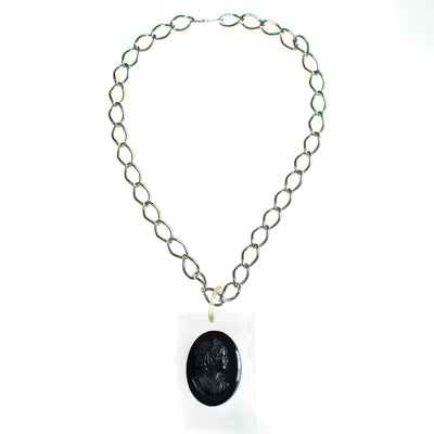 Vintage Mid Century Modern Lucite Cameo Victorian Revival Statement Necklace by 1960s - Vintage Meet Modern Vintage Jewelry - Chicago, Illinois - #oldhollywoodglamour #vintagemeetmodern #designervintage #jewelrybox #antiquejewelry #vintagejewelry