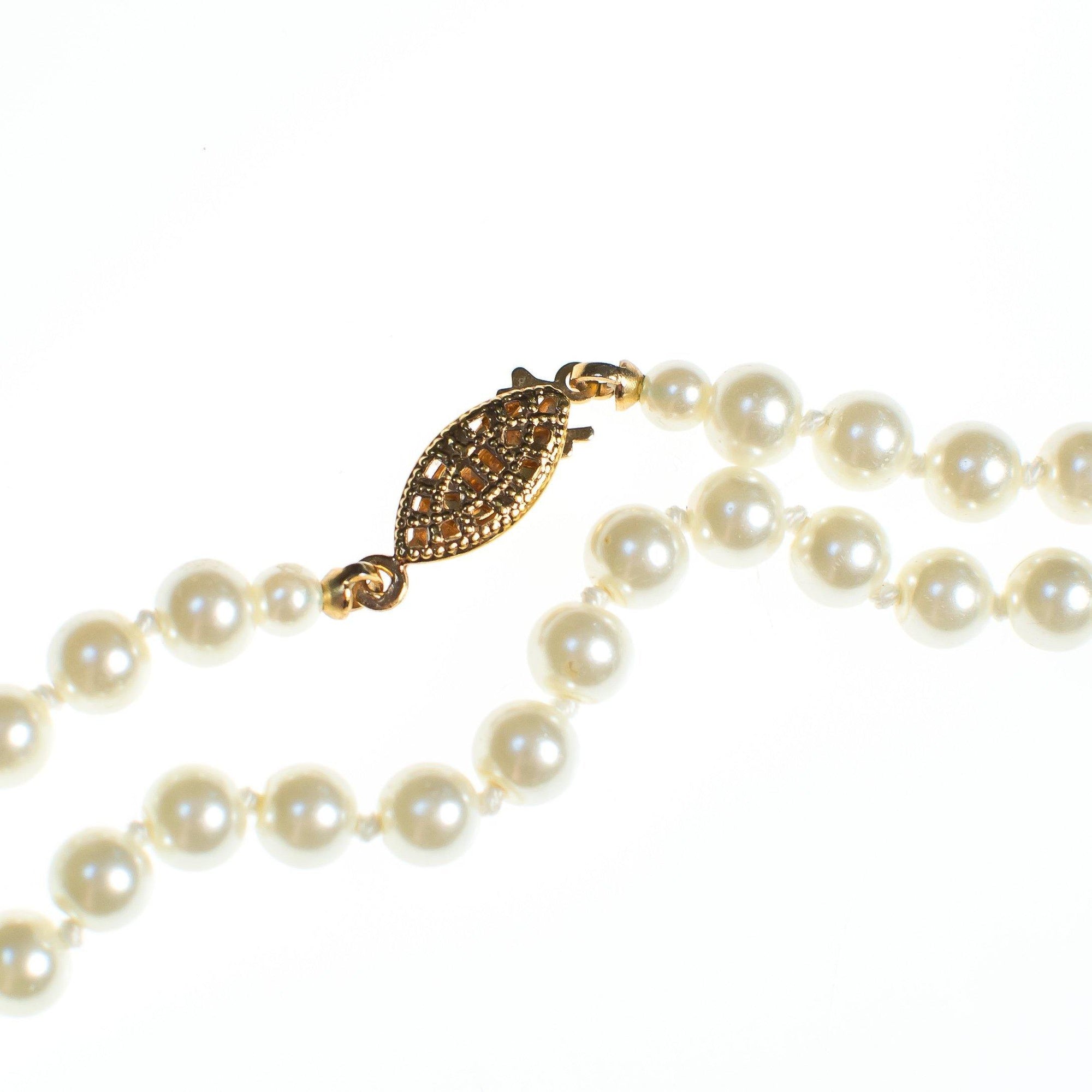 Vintage Faux Creamy Ivory Long Pearl Necklace, Gold Tone Hook/Slide Clasp by Pearls - Vintage Meet Modern Vintage Jewelry - Chicago, Illinois - #oldhollywoodglamour #vintagemeetmodern #designervintage #jewelrybox #antiquejewelry #vintagejewelry