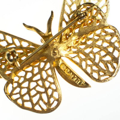 Vintage Capri Gold Butterfly Brooch with Pave Rhinestones and Emerald Crystal Eyes by Capri - Vintage Meet Modern Vintage Jewelry - Chicago, Illinois - #oldhollywoodglamour #vintagemeetmodern #designervintage #jewelrybox #antiquejewelry #vintagejewelry