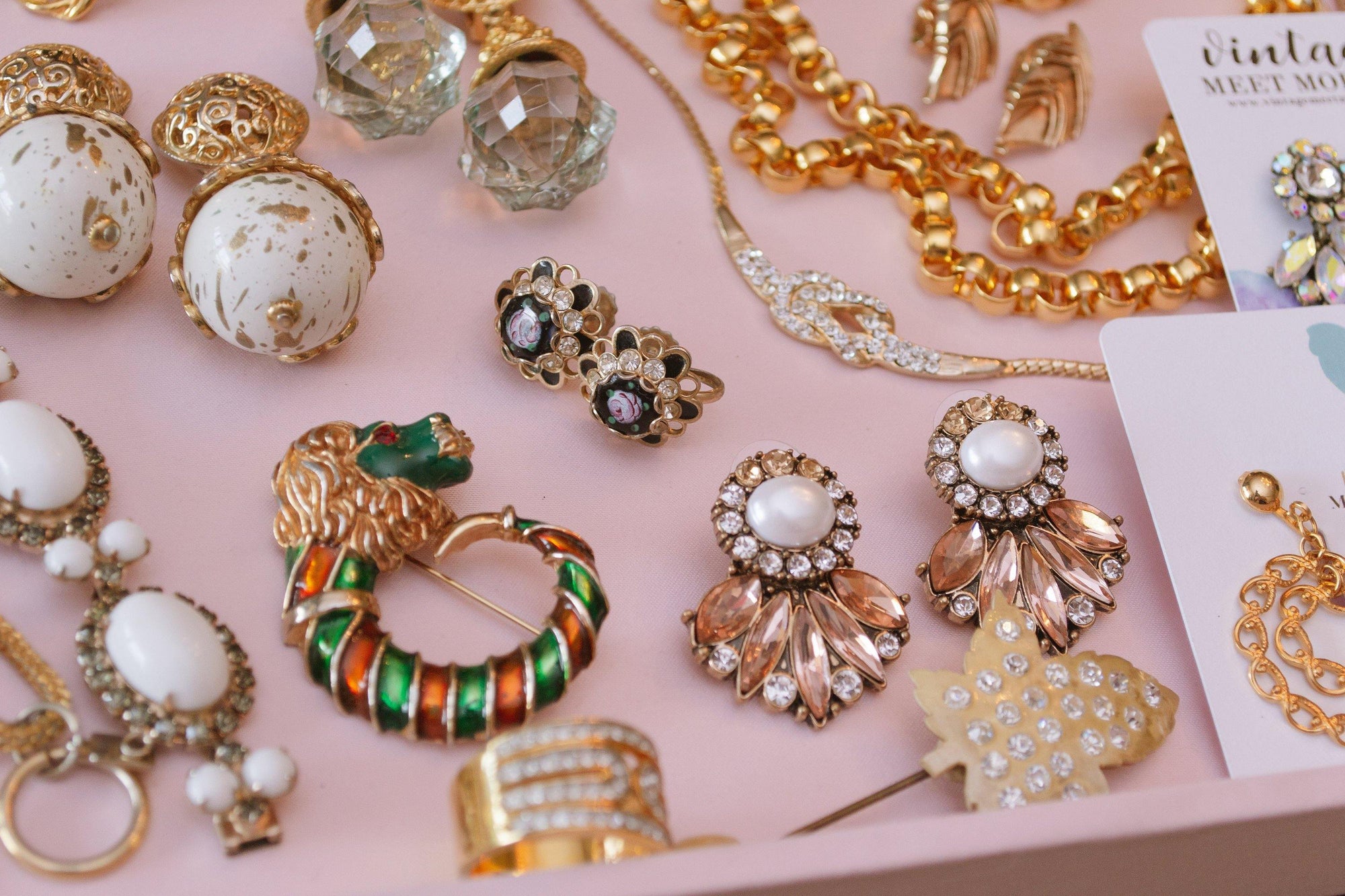 Vintage Pink Rose Guilloche Jet Black with Rhinestones Screw Back Earrings, 1940s Era by 1940s - Vintage Meet Modern Vintage Jewelry - Chicago, Illinois - #oldhollywoodglamour #vintagemeetmodern #designervintage #jewelrybox #antiquejewelry #vintagejewelry