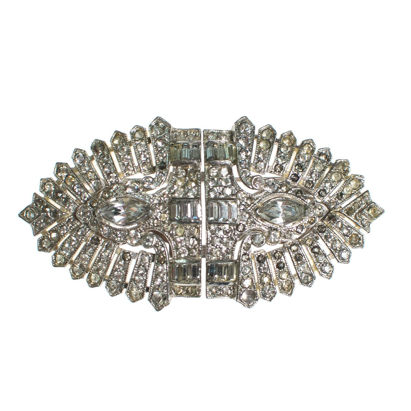 Vintage 1920s Art Deco Rhinestone Duette Brooch Dress Clips