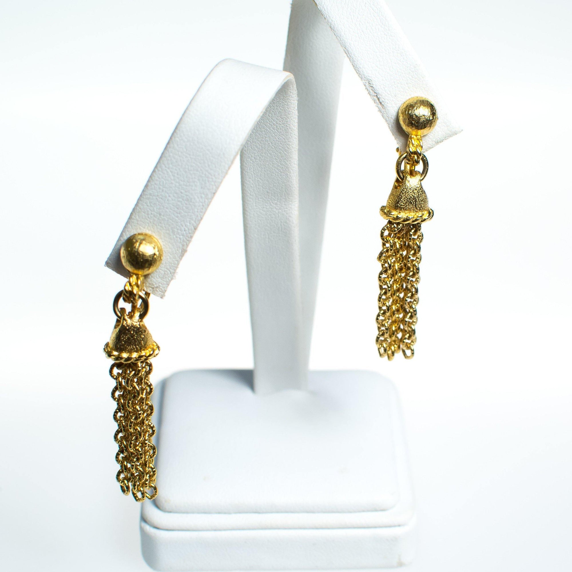 Vintage Gold Tassel Earrings by 1960s - Vintage Meet Modern Vintage Jewelry - Chicago, Illinois - #oldhollywoodglamour #vintagemeetmodern #designervintage #jewelrybox #antiquejewelry #vintagejewelry