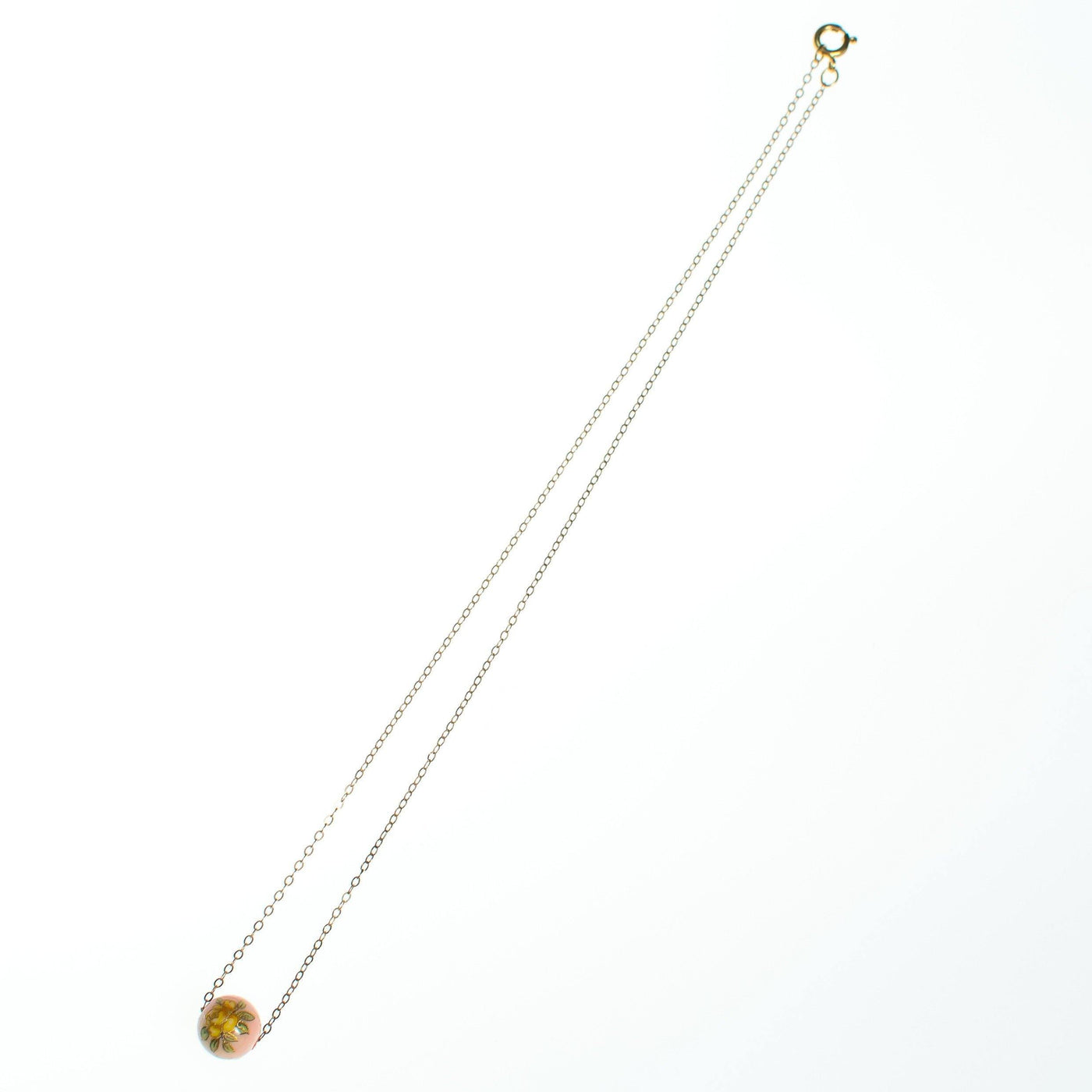 1970s Dainty Gold Filled Necklace with Yellow Rose on Pink Bead, New Old Stock Minimalist