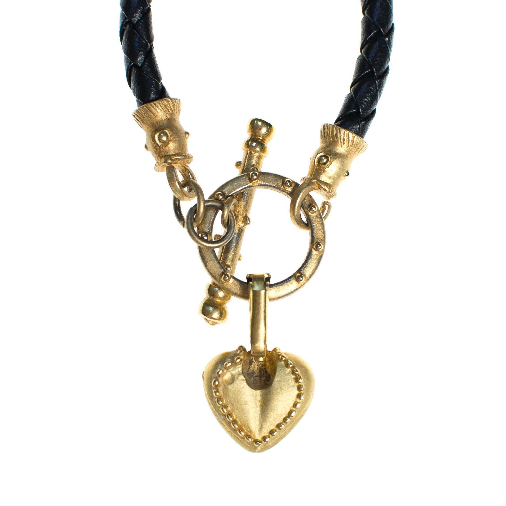 Vintage Braided Leather Bracelet with Gold Heart Charm by 1990s - Vintage Meet Modern Vintage Jewelry - Chicago, Illinois - #oldhollywoodglamour #vintagemeetmodern #designervintage #jewelrybox #antiquejewelry #vintagejewelry