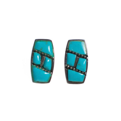 Vintage Native American Southwestern Sterling Silver and Turquoise Pierced Earrings by Sterling Silver - Vintage Meet Modern Vintage Jewelry - Chicago, Illinois - #oldhollywoodglamour #vintagemeetmodern #designervintage #jewelrybox #antiquejewelry #vintagejewelry