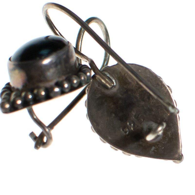 Vintage Native American Sterling Silver and Onyx Earrings, Drop, Dangle, Wire Hook Clasp by Sterling Silver - Vintage Meet Modern Vintage Jewelry - Chicago, Illinois - #oldhollywoodglamour #vintagemeetmodern #designervintage #jewelrybox #antiquejewelry #vintagejewelry