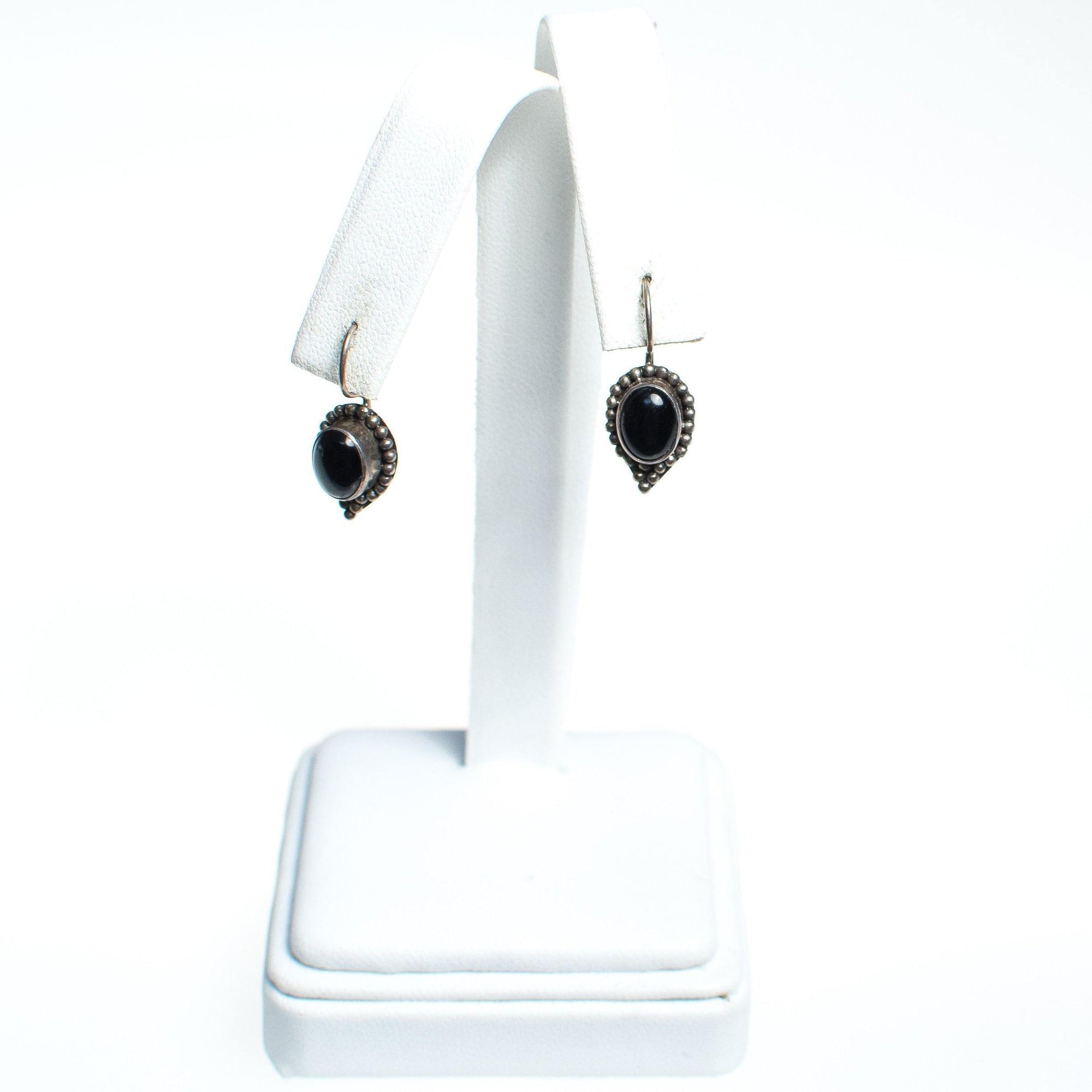 Vintage Native American Sterling Silver and Onyx Earrings, Drop, Dangle, Wire Hook Clasp by Sterling Silver - Vintage Meet Modern Vintage Jewelry - Chicago, Illinois - #oldhollywoodglamour #vintagemeetmodern #designervintage #jewelrybox #antiquejewelry #vintagejewelry
