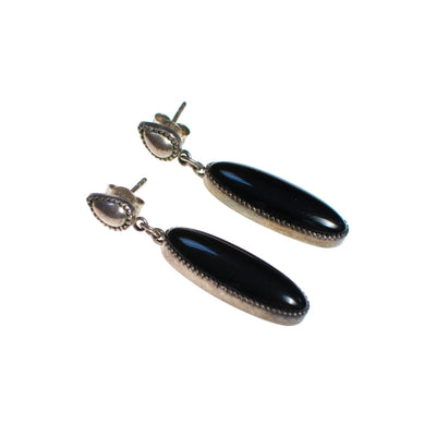 Vintage Native American Sterling Silver Modernist Onyx Drop Earrings, Pierced Post Back by Native American - Vintage Meet Modern Vintage Jewelry - Chicago, Illinois - #oldhollywoodglamour #vintagemeetmodern #designervintage #jewelrybox #antiquejewelry #vintagejewelry