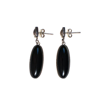 Vintage Native American Sterling Silver Modernist Onyx Drop Earrings, Pierced Post Back by Native American - Vintage Meet Modern Vintage Jewelry - Chicago, Illinois - #oldhollywoodglamour #vintagemeetmodern #designervintage #jewelrybox #antiquejewelry #vintagejewelry