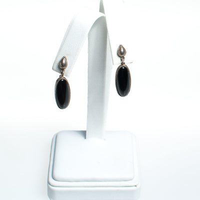 Vintage Native American Sterling Silver Modernist Onyx Drop Earrings, Pierced Post Back by Native American - Vintage Meet Modern Vintage Jewelry - Chicago, Illinois - #oldhollywoodglamour #vintagemeetmodern #designervintage #jewelrybox #antiquejewelry #vintagejewelry