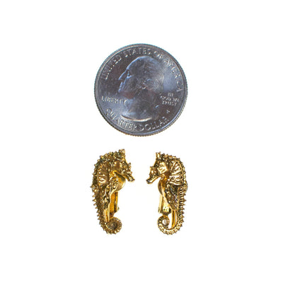 Vintage Gold Seahorse Earrings, Clip On by 1980s - Vintage Meet Modern Vintage Jewelry - Chicago, Illinois - #oldhollywoodglamour #vintagemeetmodern #designervintage #jewelrybox #antiquejewelry #vintagejewelry