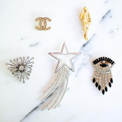 Vintage Authentic Coco Chanel Mademoiselle Gold Brooch by Chanel - Vintage Meet Modern Vintage Jewelry - Chicago, Illinois - #oldhollywoodglamour #vintagemeetmodern #designervintage #jewelrybox #antiquejewelry #vintagejewelry