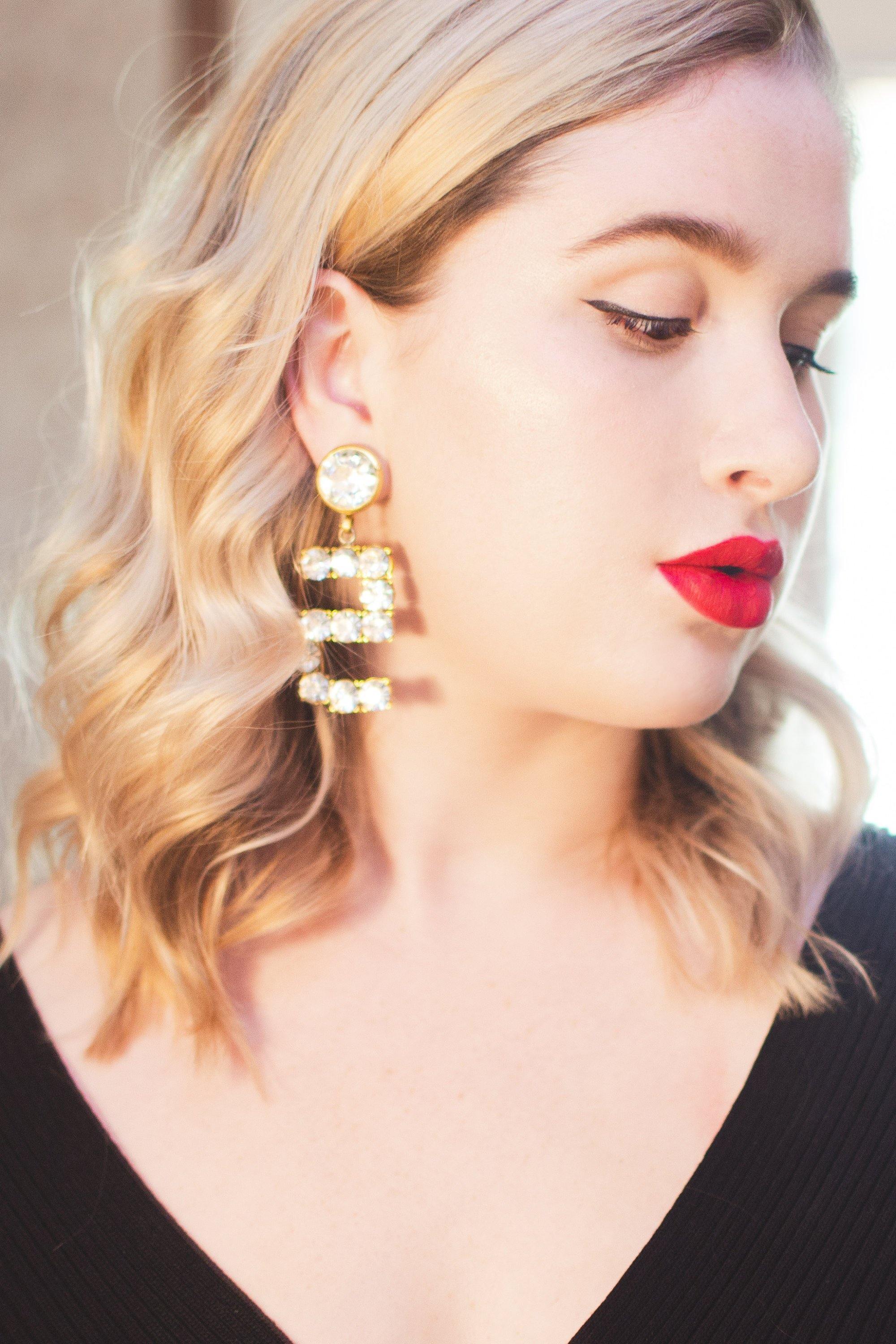 Vintage Chanel No 5 Rhinestone Statement Earrings by Chanel - Vintage Meet Modern Vintage Jewelry - Chicago, Illinois - #oldhollywoodglamour #vintagemeetmodern #designervintage #jewelrybox #antiquejewelry #vintagejewelry