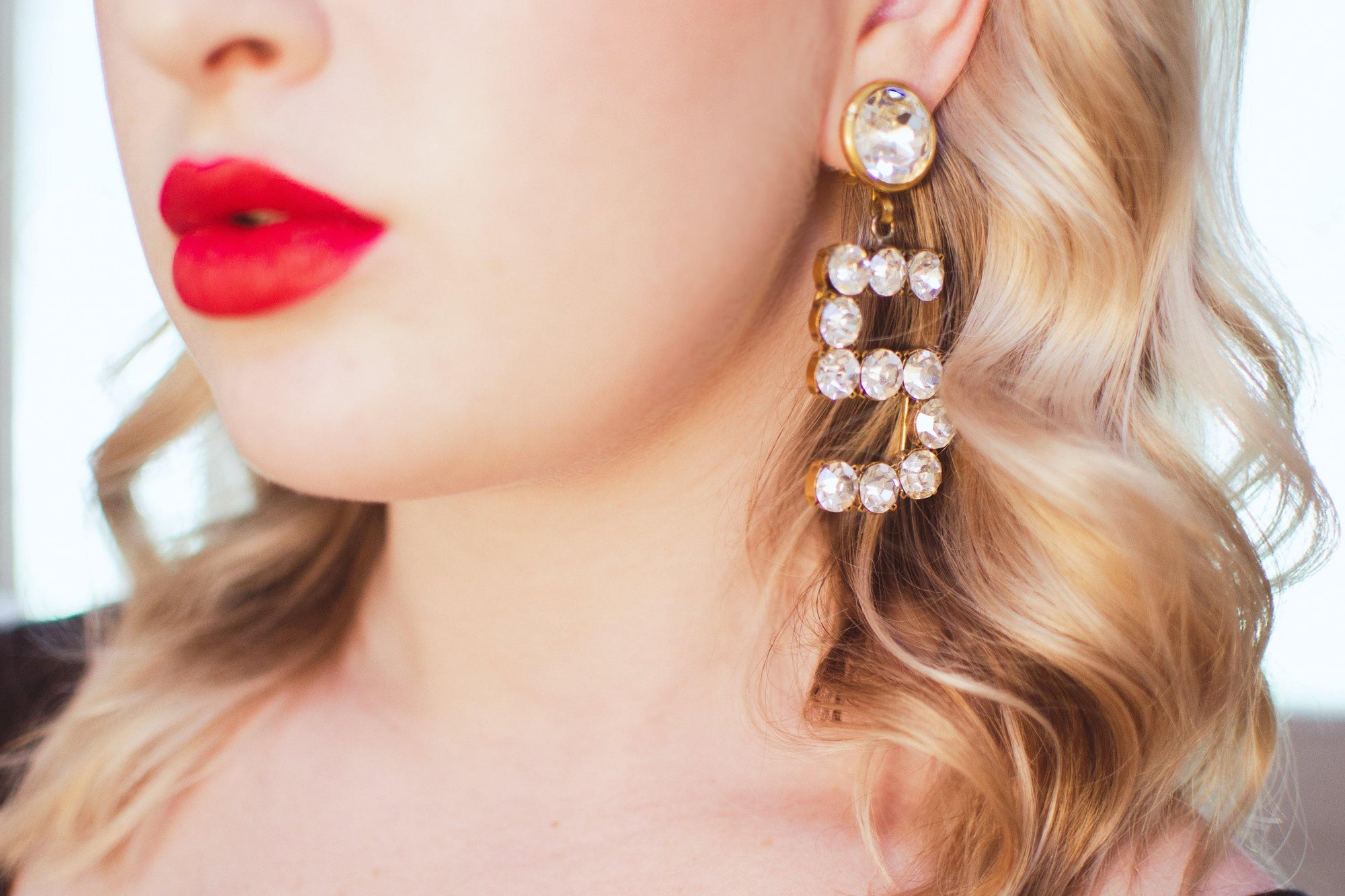 Vintage Chanel No 5 Rhinestone Statement Earrings by Chanel - Vintage Meet Modern Vintage Jewelry - Chicago, Illinois - #oldhollywoodglamour #vintagemeetmodern #designervintage #jewelrybox #antiquejewelry #vintagejewelry