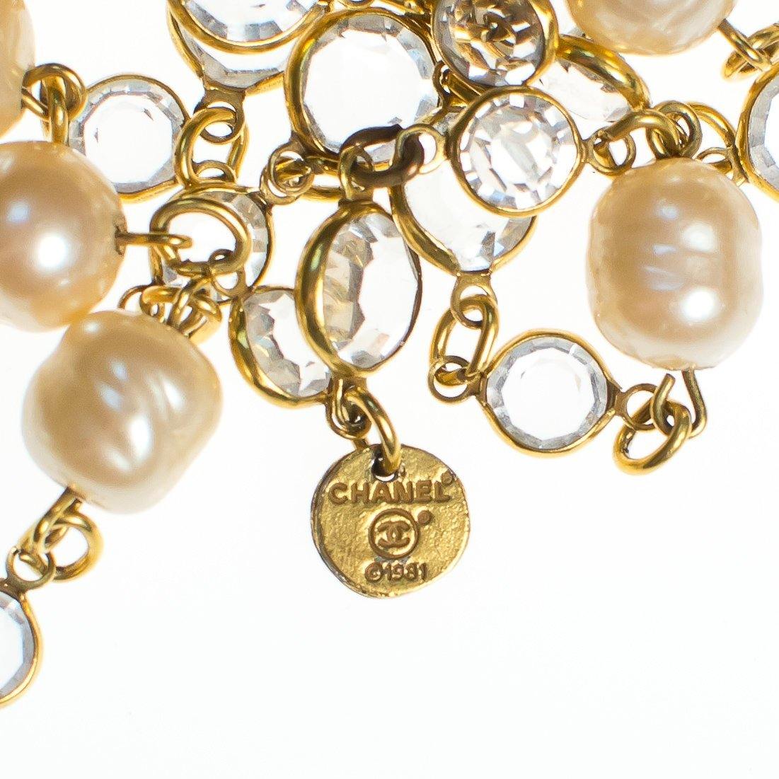 Vintage Chanel Bezel Set Crystal and Pearl Chicklet Sautoir Necklace by Chanel - Vintage Meet Modern Vintage Jewelry - Chicago, Illinois - #oldhollywoodglamour #vintagemeetmodern #designervintage #jewelrybox #antiquejewelry #vintagejewelry