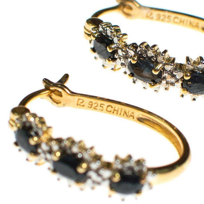 Vintage Sapphire and Diamond 18kt Gold Over Sterling Silver Hoop Earrings, Pierced by 1990s - Vintage Meet Modern Vintage Jewelry - Chicago, Illinois - #oldhollywoodglamour #vintagemeetmodern #designervintage #jewelrybox #antiquejewelry #vintagejewelry
