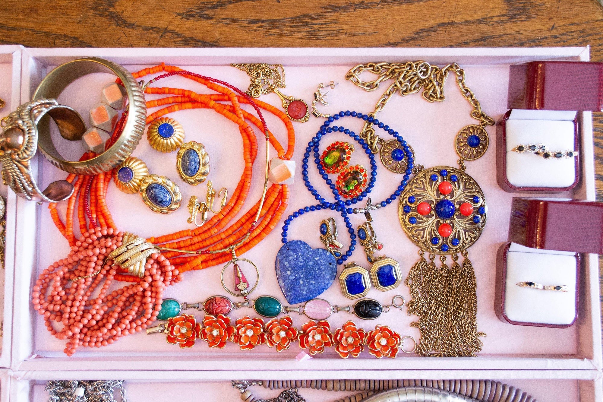 Vintage Sapphire and Miligrain Accent Half Hoop 18kt Gold Over Sterling Silver Pierced Earrings by 1990s - Vintage Meet Modern Vintage Jewelry - Chicago, Illinois - #oldhollywoodglamour #vintagemeetmodern #designervintage #jewelrybox #antiquejewelry #vintagejewelry