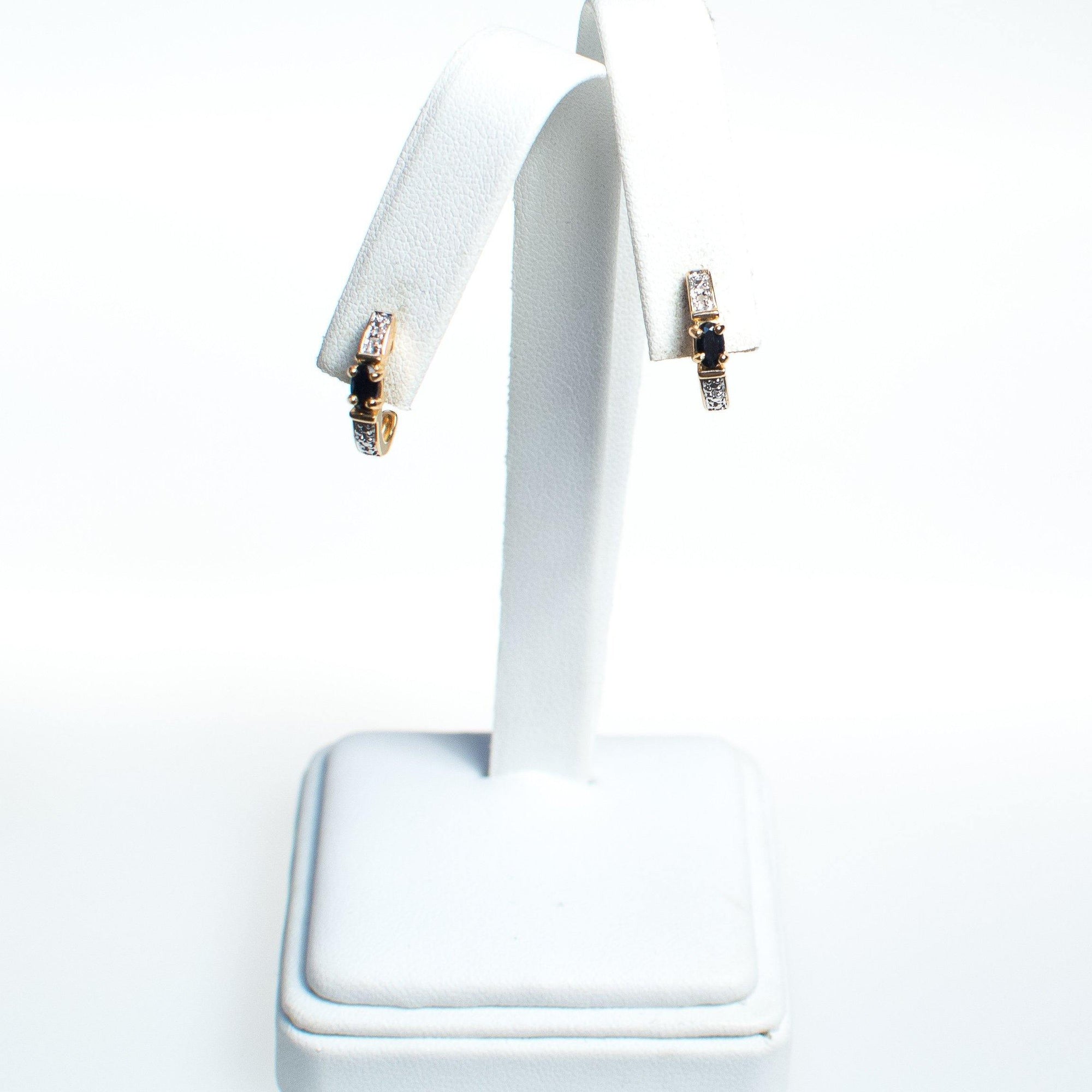 Vintage Sapphire and Miligrain Accent Half Hoop 18kt Gold Over Sterling Silver Pierced Earrings by 1990s - Vintage Meet Modern Vintage Jewelry - Chicago, Illinois - #oldhollywoodglamour #vintagemeetmodern #designervintage #jewelrybox #antiquejewelry #vintagejewelry