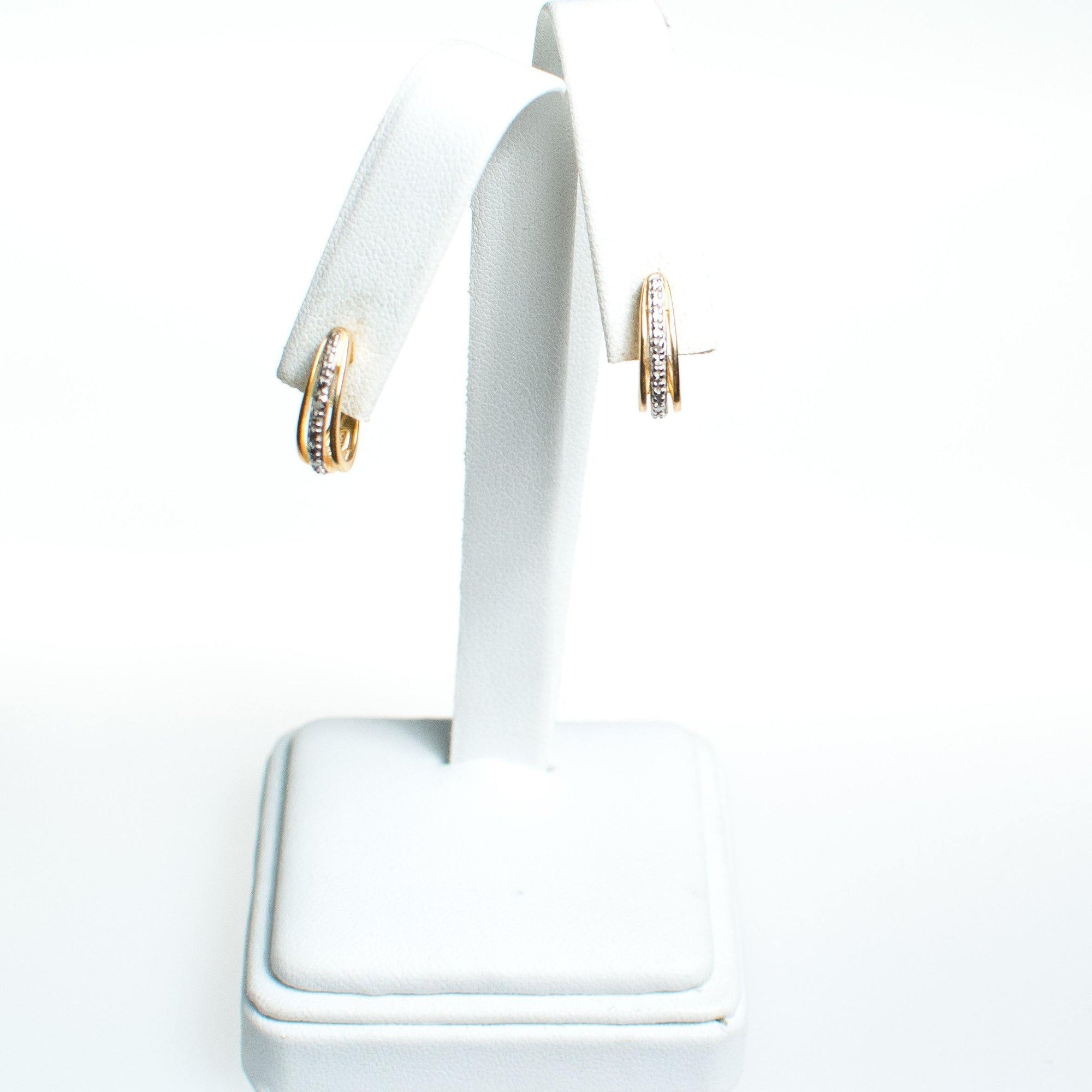 Vintage Pave Diamond and 18kt Gold over Sterling Silver Small Half Hoop Pierced Earrings Earrings by 1990s - Vintage Meet Modern Vintage Jewelry - Chicago, Illinois - #oldhollywoodglamour #vintagemeetmodern #designervintage #jewelrybox #antiquejewelry #vintagejewelry