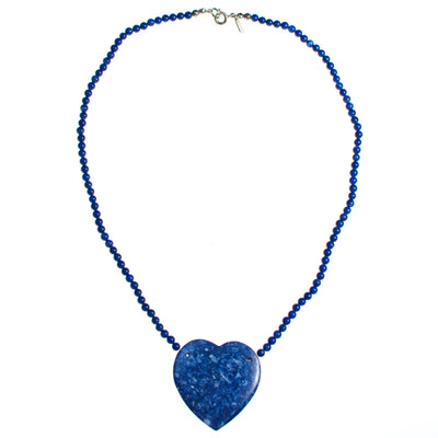 Vintage Karla Jordan Blue Speckled Sodalite Heart Pendant Beaded Necklace by Karla Jordan - Vintage Meet Modern Vintage Jewelry - Chicago, Illinois - #oldhollywoodglamour #vintagemeetmodern #designervintage #jewelrybox #antiquejewelry #vintagejewelry