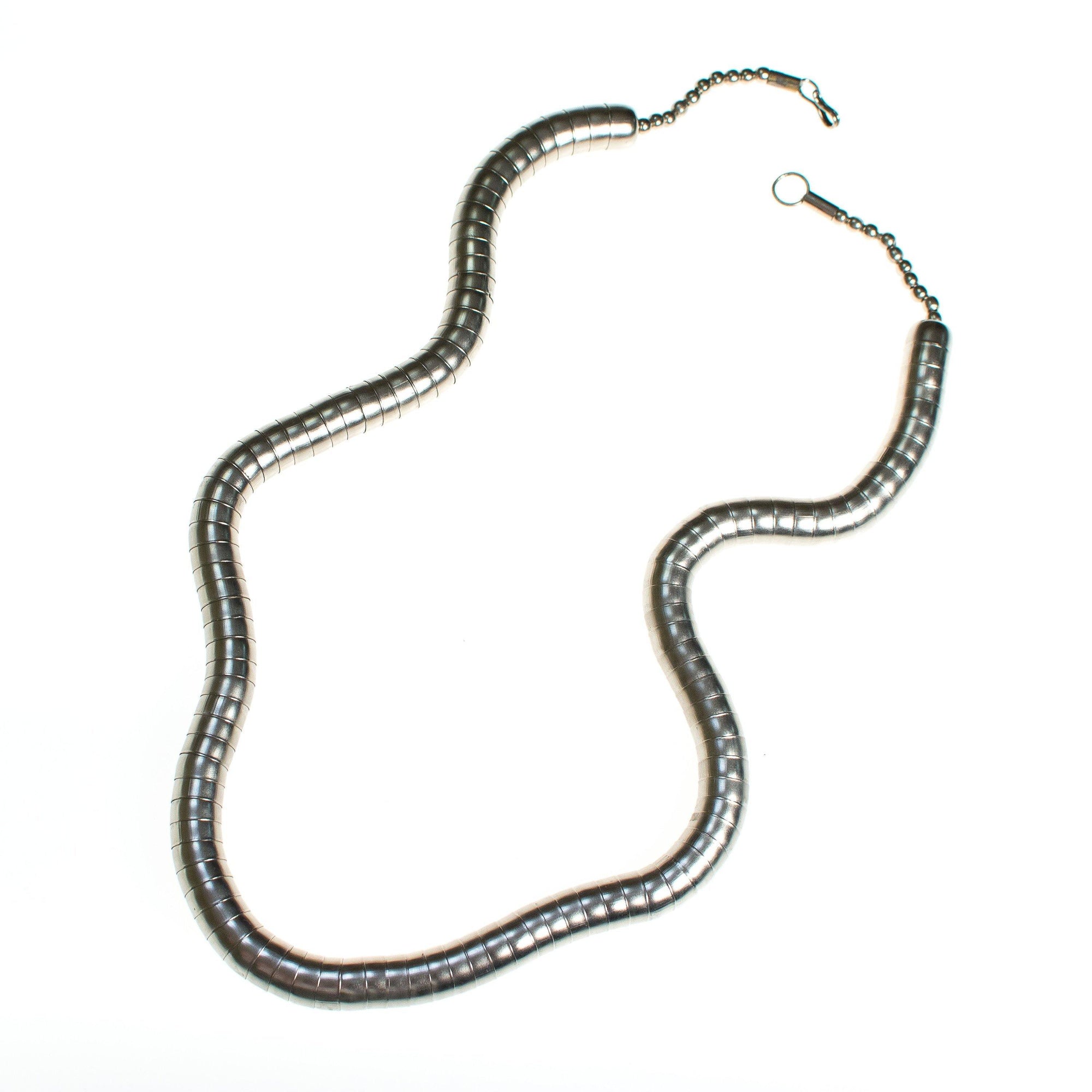 Vintage Chunky Bohemian Chic Silver Barrel Bead Necklace by 1970s - Vintage Meet Modern Vintage Jewelry - Chicago, Illinois - #oldhollywoodglamour #vintagemeetmodern #designervintage #jewelrybox #antiquejewelry #vintagejewelry