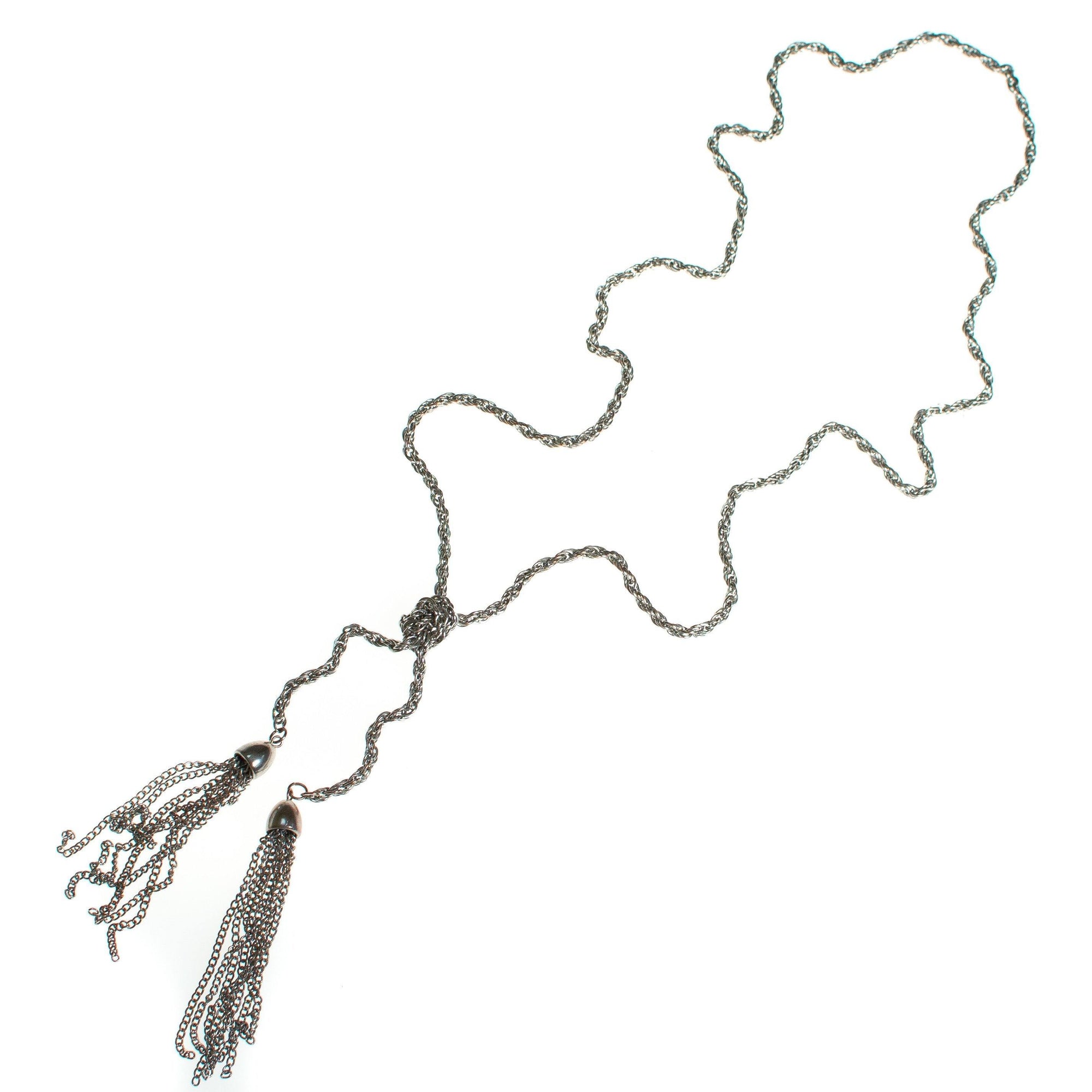 Vintage 1970s Silver Tassel Lariat Necklace by Lariat - Vintage Meet Modern Vintage Jewelry - Chicago, Illinois - #oldhollywoodglamour #vintagemeetmodern #designervintage #jewelrybox #antiquejewelry #vintagejewelry