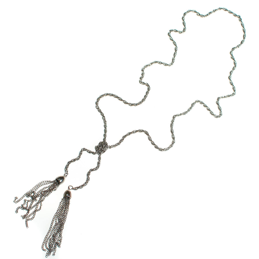 Vintage 1970s Silver Tassel Lariat Necklace by Lariat - Vintage Meet Modern Vintage Jewelry - Chicago, Illinois - #oldhollywoodglamour #vintagemeetmodern #designervintage #jewelrybox #antiquejewelry #vintagejewelry