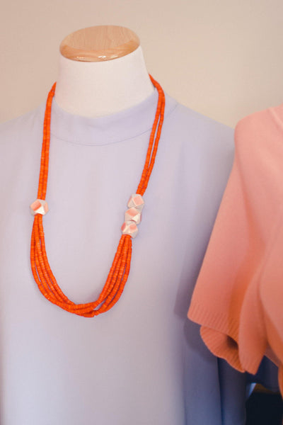 Vintage Orange Beaded Necklace, Multi-strand, Orange Lucite Beads, Geometric Beads by Artisan - Vintage Meet Modern Vintage Jewelry - Chicago, Illinois - #oldhollywoodglamour #vintagemeetmodern #designervintage #jewelrybox #antiquejewelry #vintagejewelry