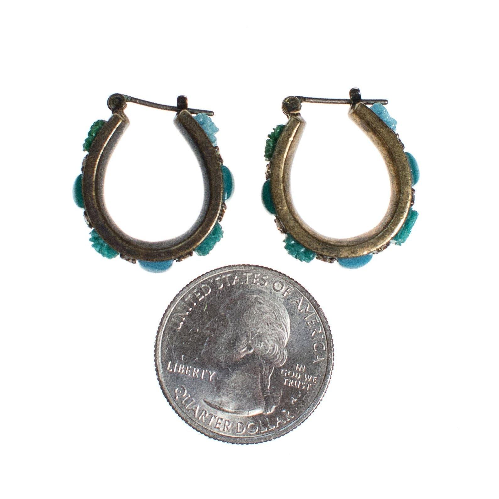 Vintage Turquoise Lucite Flower and Rhinestone Hoop Earrings by LE - Vintage Meet Modern Vintage Jewelry - Chicago, Illinois - #oldhollywoodglamour #vintagemeetmodern #designervintage #jewelrybox #antiquejewelry #vintagejewelry
