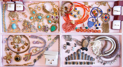 Vintage Turquoise Lucite Flower and Rhinestone Hoop Earrings by LE - Vintage Meet Modern Vintage Jewelry - Chicago, Illinois - #oldhollywoodglamour #vintagemeetmodern #designervintage #jewelrybox #antiquejewelry #vintagejewelry