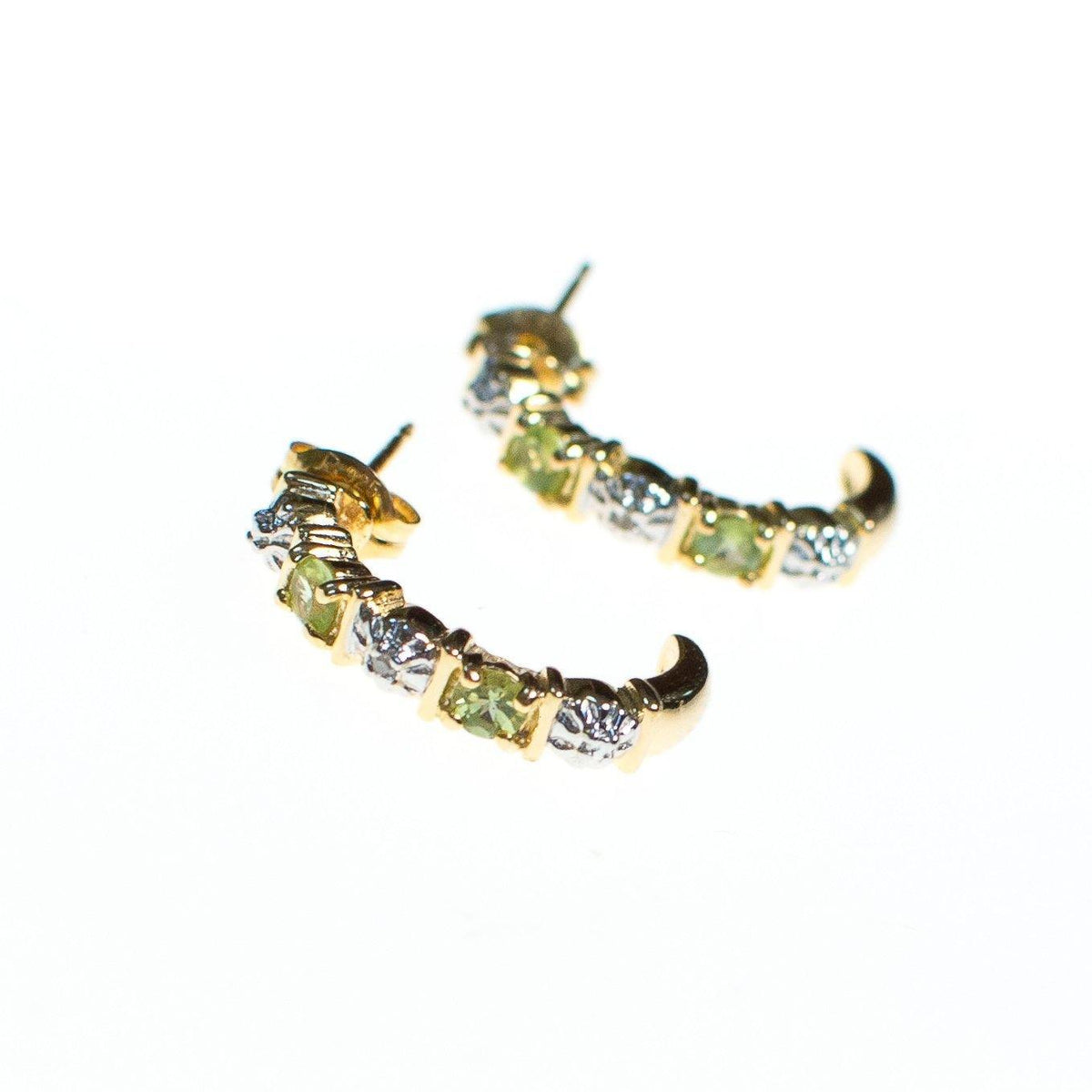 Vintage Lemon Citrine and Diamond 18kt Gold Over Sterling Silver Half Hoop Earrings
