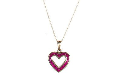 Vintage Channel Set Ruby Heart Pendant Necklace set 10kt Gold by Ruby - Vintage Meet Modern Vintage Jewelry - Chicago, Illinois - #oldhollywoodglamour #vintagemeetmodern #designervintage #jewelrybox #antiquejewelry #vintagejewelry