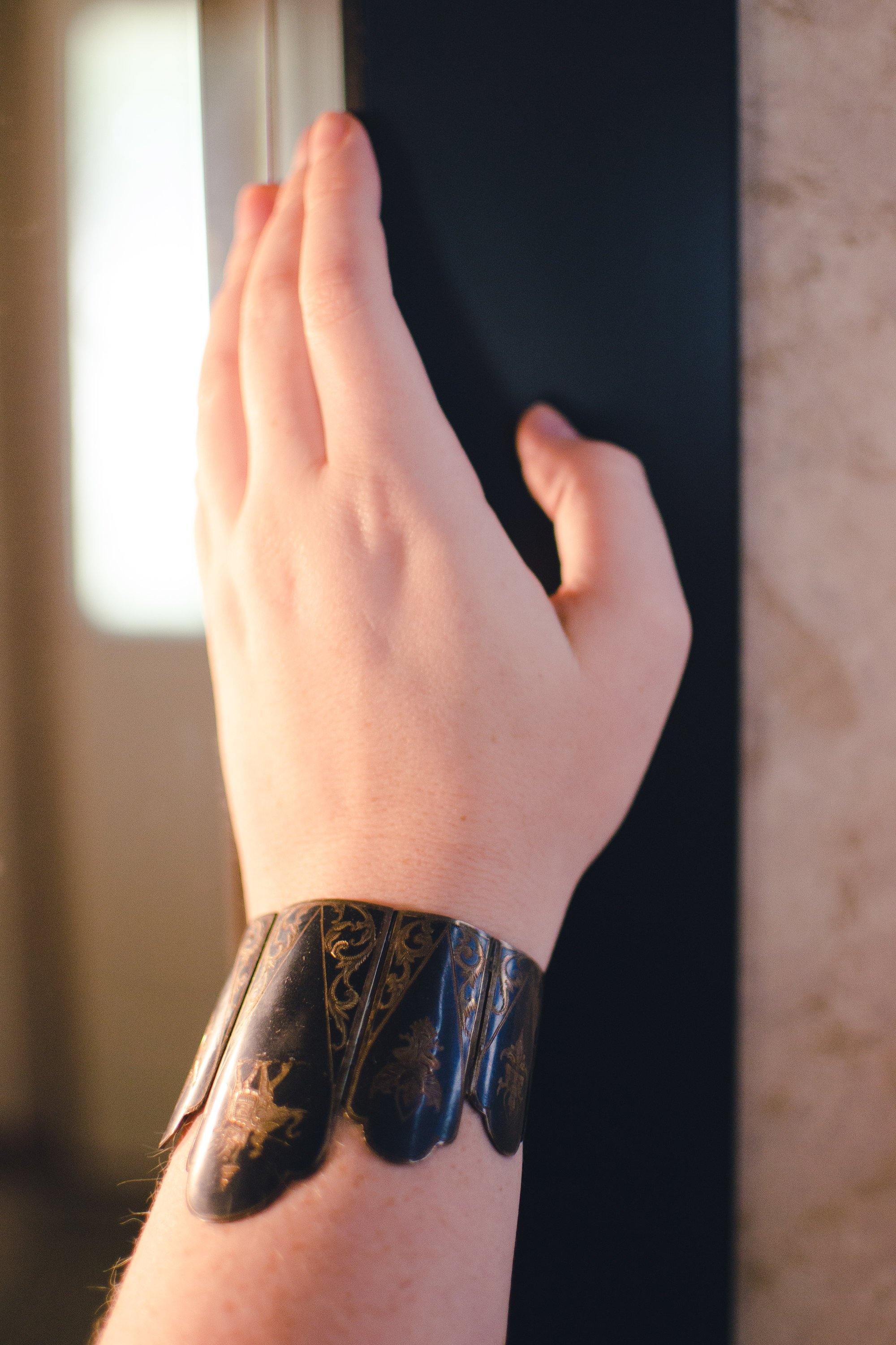 Vintage Thai Nakon Silver Bracelet Scalloped Panel Bracelet with Elephants and Thai Dancers by Thailand - Vintage Meet Modern Vintage Jewelry - Chicago, Illinois - #oldhollywoodglamour #vintagemeetmodern #designervintage #jewelrybox #antiquejewelry #vintagejewelry