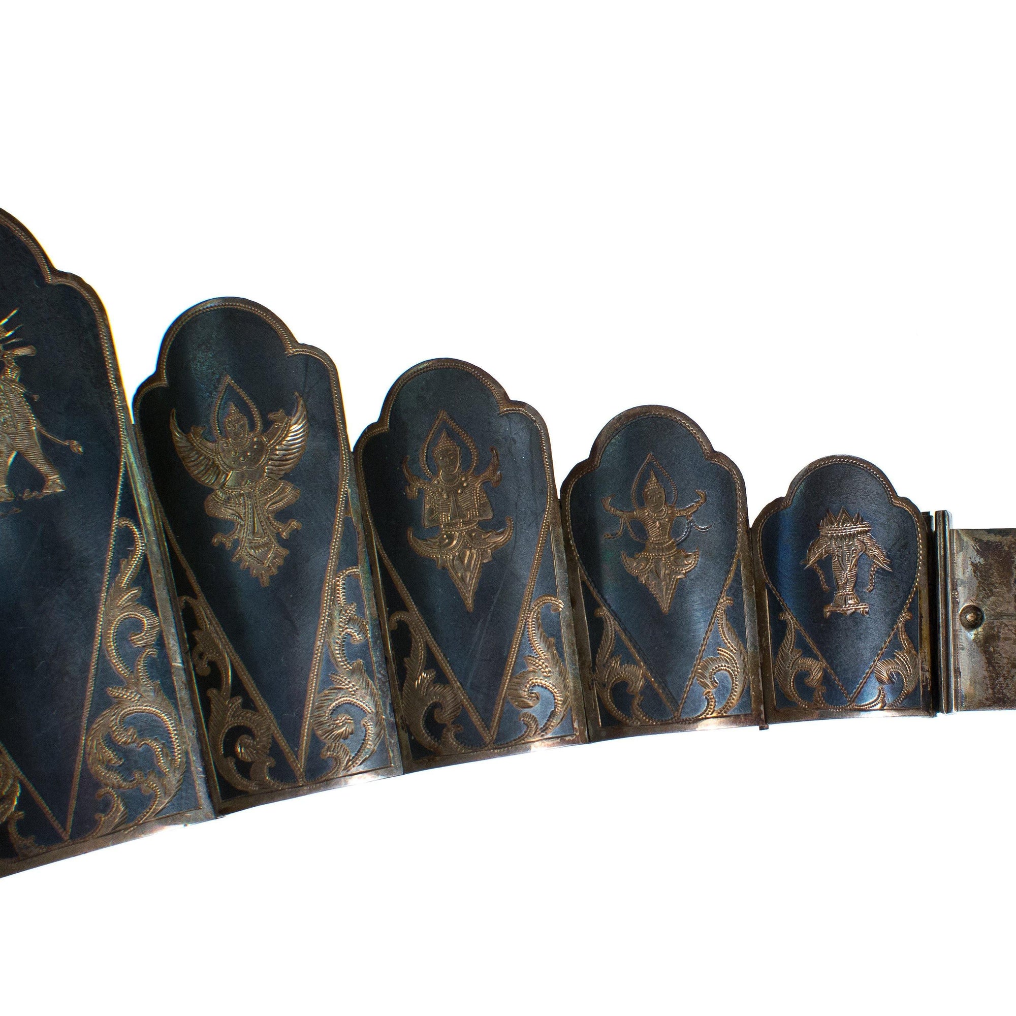 Vintage Thai Nakon Silver Bracelet Scalloped Panel Bracelet with Elephants and Thai Dancers by Thailand - Vintage Meet Modern Vintage Jewelry - Chicago, Illinois - #oldhollywoodglamour #vintagemeetmodern #designervintage #jewelrybox #antiquejewelry #vintagejewelry