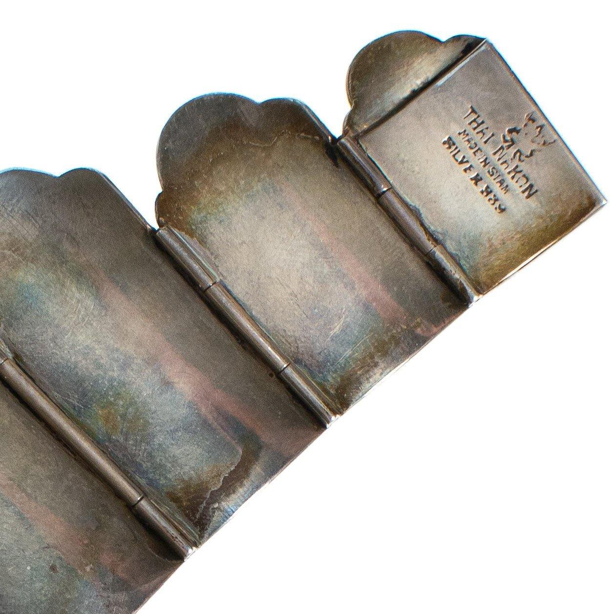 Vintage Thai Nakon Silver Bracelet Scalloped Panel Bracelet with Elephants and Thai Dancers by Thailand - Vintage Meet Modern Vintage Jewelry - Chicago, Illinois - #oldhollywoodglamour #vintagemeetmodern #designervintage #jewelrybox #antiquejewelry #vintagejewelry