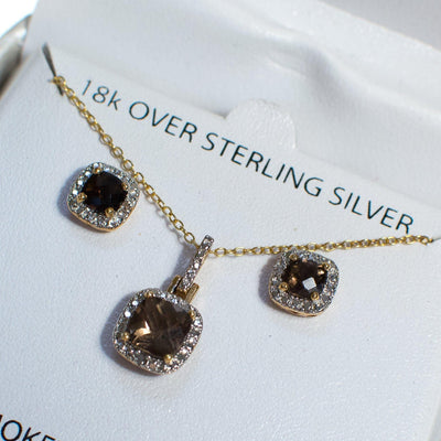 Vintage Victoria Townsend Necklace and Earring Set, Smokey Quartz, Diamonds, 18k Over Sterling Silver Setting by Victoria Townsend - Vintage Meet Modern Vintage Jewelry - Chicago, Illinois - #oldhollywoodglamour #vintagemeetmodern #designervintage #jewelrybox #antiquejewelry #vintagejewelry