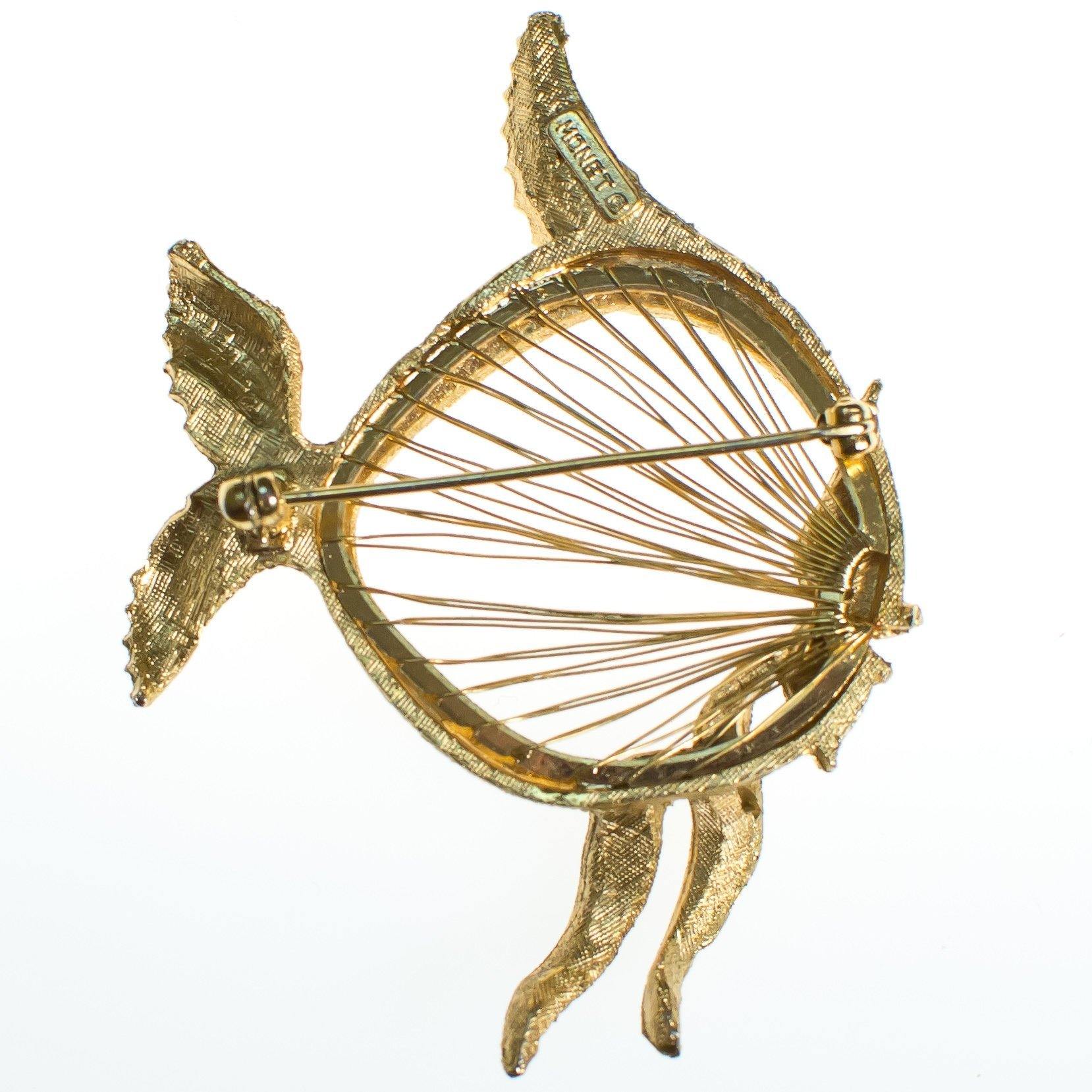 Vintage Monet Mid Century Modern Gold Wired Fish Brooch by Monet - Vintage Meet Modern Vintage Jewelry - Chicago, Illinois - #oldhollywoodglamour #vintagemeetmodern #designervintage #jewelrybox #antiquejewelry #vintagejewelry
