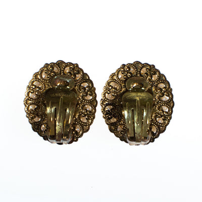 Vintage West Germany Oval Gold Filigree Earrings with Pastel Flowers and Pearls Clip On by West Germany - Vintage Meet Modern Vintage Jewelry - Chicago, Illinois - #oldhollywoodglamour #vintagemeetmodern #designervintage #jewelrybox #antiquejewelry #vintagejewelry